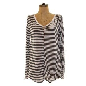 Stem Nordstrom Top Size S Ballet Neck Long Sleeve Sheer Knit Gray White EUC  B64